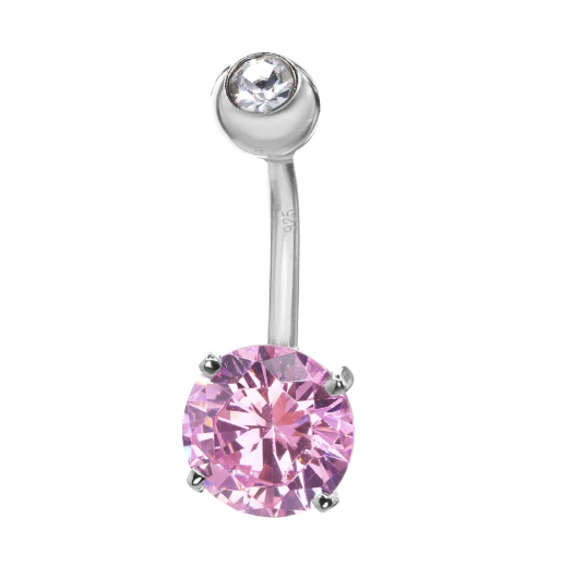 Piercing Ombligo Destello de Cristal Rosa - Plata 925