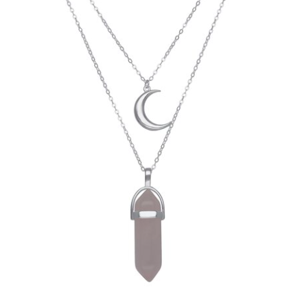 Collar Doble Luna - Cuarzo Rosa Natural y Plata 925