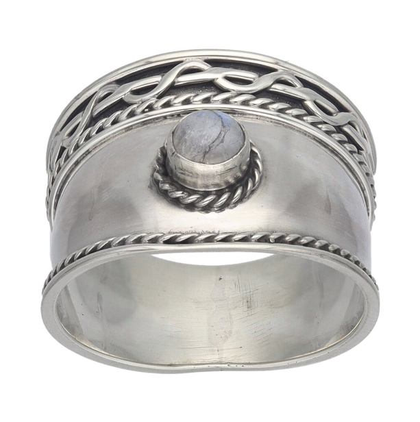 Anillo Etnico - Piedra Luna y Plata 925