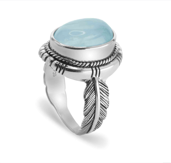 Anillo Pluma - Calcedonia y Plata 925