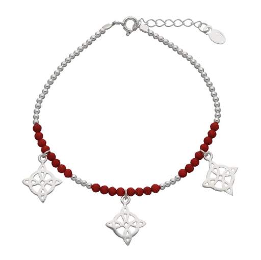 Pulsera Triple Protección Nudo De Bruja Con Cristales Rojos
