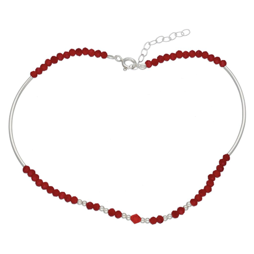 Tobillera Protección Palitos Esferas Cristales Rojos Y Plata 925