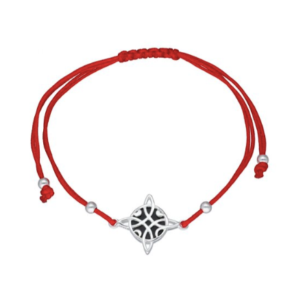 Pulsera Protectora Hilo Rojo Ajustable Nudo de Brujas Ónix Y Plata 925