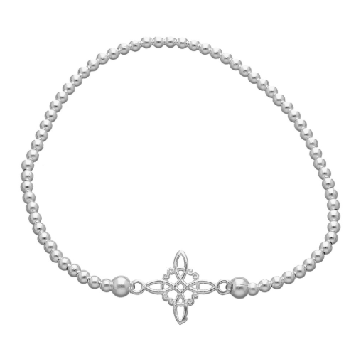 Pulsera Elástica Nudo de Bruja Con Esferas  De Plata 925