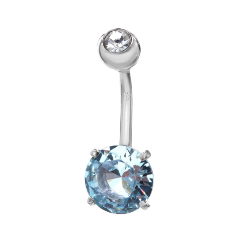 Piercing Ombligo Destello de Cristal Cian - Plata 925