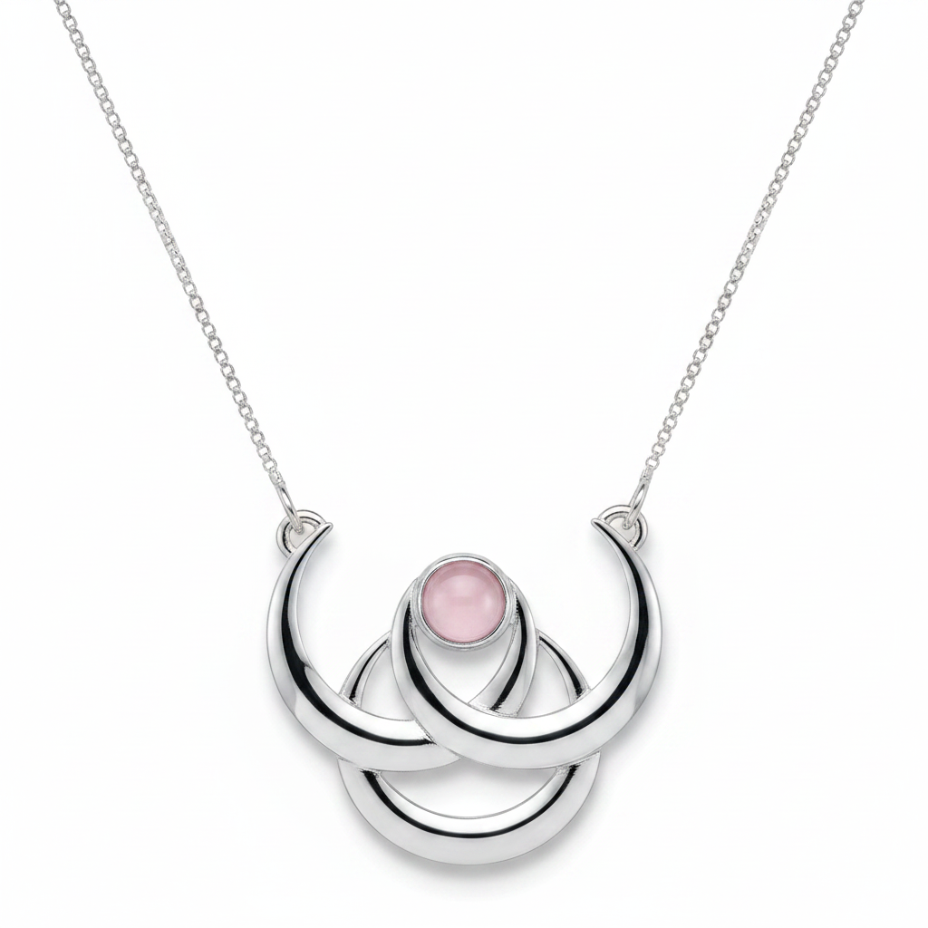 Collar Triple Luna con Cuarzo Rosa - Plata 925