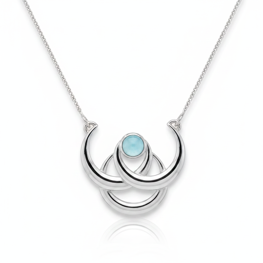 Collar Triple Luna Con Calcedonia - Plata 925