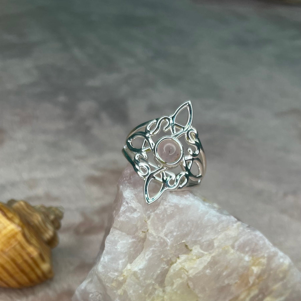 Anillo Nudo de Bruja - Cuarzo Rosa y Plata 925